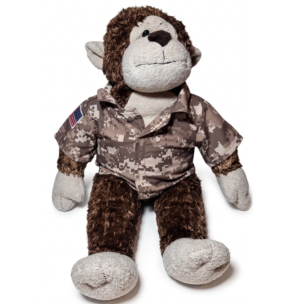 Build-A-Bear Monkey Plush in Military Desert Digital Camo Uniform American Flag